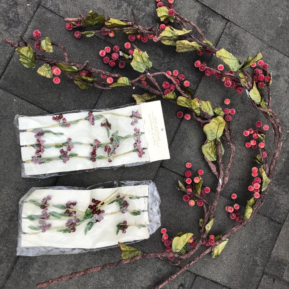 6 HOLLY BRANCHES RED BERRIES PINE GARLANDS CHRISTMAS HOLIDAY DECOR POTTERY BARN